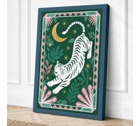 Midnight Tiger Oracle Art Canvas Wall Art Print 24x16 Inch | Teal