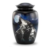 Midnight Wolves Urn - 3 Wolves Cremation Urn for Ashes - Wolves Howling at The Moon Adult Urn - Wolf Urn - Full Size Moonlit Wolves Memorial Urn with Velvet Bag (Large)