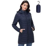 MIDNIGHTSUN Women’s Packable Puffer Jacket Lightweight Puffer Coat Mid-length Hooded Warm Winter Puffy Jacket, Navy, X-Large