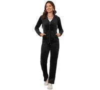 MIDNIGHTSUN Women's Velour Tracksuit 2 Piece Full Zip Hooded Sweatsuits Outfits Velvet Sportswear Jogging Set, Black, X-Large