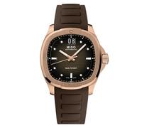 MIDO Multifort TV Big Date - Swiss Automatic Watch for Men - 40mm Case with Transparent Caseback, Brown on Brown Rubber, 39.2 x 40mm, Modern