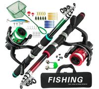 MIDOKSTUA Set Including Telescopic Rod Float Baits Metal Hook Reel Landing Net & Storage Bag Fishing Gear Tackles for Kids Children Fishing Rod Set