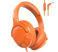 MIDOLA Volume Limited 85/96dB for Kids Headphones Over-Ear/On-Ear Foldable Sound Noise Protection Headset with Inline Aux 3.5mm Cord w/Mic for Child School Cellphone PC Pad Notebook Orange