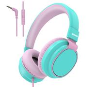 MIDOLA Volume Limited 85/96dB Kids Headphone Over-Ear/On-Ear Foldable Sound Noise Protection Headset with Inline AUX 3.5mm Cord w/Mic for Child School Cellphone Pad PC Notebook (Cyan)