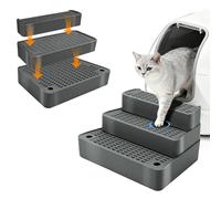 Midollarle Adjustable 3 Steps Cat Ramp for Litter Box, Detachable Cat Pedal Step Stool with Filter Function, Double Layered Cats Litter Trapper, Suitable for Small&Elderly Cats, Non-Slip(Dark Grey)
