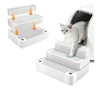 Midollarle Adjustable 3 Steps Cat Ramp for Litter Box, Detachable Cat Pedal Step Stool with Filter Function, Double Layered Cats Litter Trapper, Suitable for Small&Elderly Cats, Non-Slip(White)