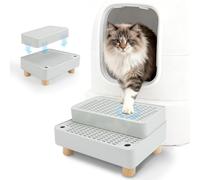 Midollarle Elevated Cat Ramp for Litter Box,2 Steps Cat Pedal Step Stool with Wooden Base;Detachable Double Layered Cats Litter Trapper,Suitable for Small&Elderly Cats,Non-Slip(Grey)