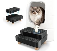 Midollarle Elevated Cat Ramp for Litter Box, 2 Steps Cat Pedal Step Stool with Wooden Base, Detachable Double Layered Cats Litter Trapper, Suitable for Small&Elderly Cats, Non-Slip(Black)