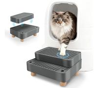 Midollarle Elevated Cat Ramp for Litter Box, 2 Steps Cat Pedal Step Stool with Wooden Base, Detachable Double Layered Cats Litter Trapper, Suitable for Small&Elderly Cats, Non-Slip(Dark Grey)