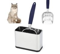 Midollarle Heavy-Duty Cat Litter Scoop with Holder,Metal Cat Scooper Holder Trash Container,Aluminum Kitty Poop Sifting Shovel Captures All Clumps,Speed Sifter Litter Box Scooper with Cats Caddy(Blue)