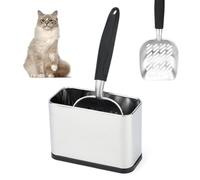 Midollarle Heavy-Duty Cat Litter Scoop with Holder, Metal Cat Scooper Holder Trash Container, Aluminum Kitty Poop Sifting Shovel Captures All Clumps, Speed Sifter Litter Box Scooper with Cats Caddy