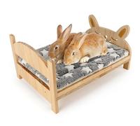 Midollarle Large Wooden Rabbit Bed with Soft Mat, 2 in 1 Foldable Rabbit Bed Guinea Pig Hamster Ferret Chinchilla Kitten Sleeping Puppy Removable Bed for Small Animal Habitat in