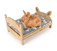 Midollarle Large Wooden Rabbit Bed with Soft Mat, 2 in 1 Foldable Rabbit Bed Guinea Pig Hamster Ferret Chinchilla Kitten Sleeping Puppy Removable Bed for Small Animal Habitat in
