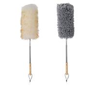 Midoneat Lambswool and Microfiber Duster, 2 Counts, Long Reach/Extendable Duster Up to 86" for Cleaning High Ceiling Fan, Interior Roof, Cobweb, Keyboard, Furniture