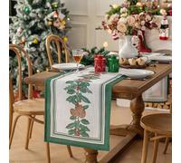 Midsummer Breeze Christmas Table Runner - Pinecone & Holly Design, 18”x90” inches Long, Winter Dining Holiday Décor-Green