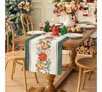 Midsummer Breeze Christmas Table Runner - Poinsettia & Pine Design, 18”x70” inches Long, Winter Dining Holiday Décor-Pine Green