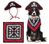 Midufrry 2PCS Pet Pirate Costume Halloween Dog Skull Bandana Hat Headband Puppy Captain Cap Pirates of The Caribbean Style Clothes Funny Outfits Accessories for Medium Large Dogs