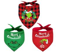 Midufrry Christmas Dog Bandana 3Pack Grinchs Triangle Bandanas for Boy Girl Costume Cute Pet Scarf Bibs Kerchief, Merry Outfit Accessories Xmas Holiday Medium Large (Medium)