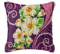 MIDUNU Latch Hook Kits Needlework Embroidery Diy Pillow Crochet Rug Yarn Cross Stitch Kits,Latch Hook Kits For Adults Purple Flowers(43×43Cm)