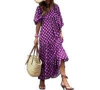 MIDUO Womens Loose Fit Casual Summer V Neck Half Sleeve Bohemian Geometric Pattern Maxi Long Dresses, A Purple, XL