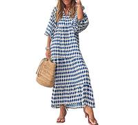 MIDUO Womens Loose Fit Casual Summer V Neck Half Sleeve Bohemian Geometric Pattern Maxi Long Dresses, A Blue, M