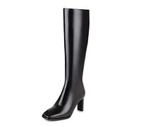 MiduoHu Womens Ladies Calf Thick High-Heeled, Square-Toe Side Zipper Women's Knee-Length Boots, Single Lining/Short Plush Lining