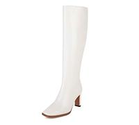 MiduoHu Womens Ladies Calf Thick High-Heeled, Square-Toe Side Zipper Women's Knee-Length Boots, Single Lining/Short Plush Lining