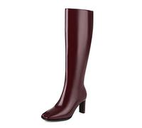 MiduoHu Womens Ladies Calf Thick High-Heeled, Square-Toe Side Zipper Women's Knee-Length Boots, Single Lining/Short Plush Lining