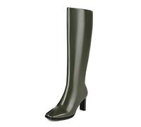 MiduoHu Womens Ladies Calf Thick High-Heeled, Square-Toe Side Zipper Women's Knee-Length Boots, Single Lining/Short Plush Lining