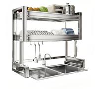 MIDUOLAI 2 Tier Full Carbon Steel Dish Drainer, Plate And Dish Storage Rack, Over The Sink Dish Drying Rack, Dish rack for Kitchen Counter, Dish Strainers for Kitchen Sink,Double layer,95cm