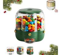 MIDUOLAI 360 Rotating Multi Candy Dispenser Carousel, 6 Compartments Transparent Countertop Storage Box, Christmas Treat Organizer for Candies, Snacks & Small Essentials,Green,M