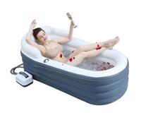 MIDUOLAI Adult Inflatable Bathtub, Inflatable Bathtub Bubble Massage Mat, 66'' Portable Spa Water Therapy Soaking Tub, with Romantic LED Lights, Pillow/Backrest,Blue