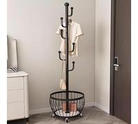 MIDUOLAI Metal Clothing Rack with Wheels, Rolling Freestanding Coat Rack Modern Organizer for Scarf Jacket Hat Bags, Garment Rack with Basket for Home Entryway,B,01