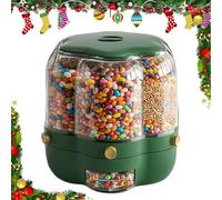 MIDUOLAI Rotating Candy Dispenser with 6 Compartments, Large-Capacity Transparent Storage Container for Snacks, Rice, and Grains,Green,M