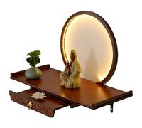 MIDUOLAI Wall-Mounted Shrine Altar Table, Buddha Altar Shelf Shrine with LED Light, Retractable Bamboo Prayer Offering Table, for Incense, Idols, and Worship Supplies,Rosewood,60cm/24in