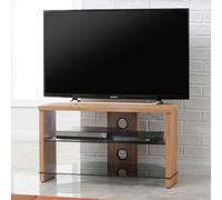 midvale 800mm wooden corner tv stand with 2 glass shelves - oak
