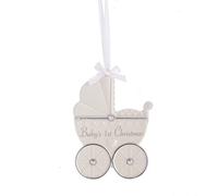 Midwest CBK Baby's First Birthday Pram Carriage White 4 x 3 Inch Earthenware Christmas Ornament