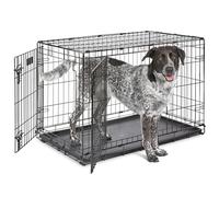 MidWest Homes for Pets 36-Inch Two-Door iCrate Folding Dog Crate with Divider Panel, Leak-Proof Tray & Secure Latches - Metal Wire Kennel for M-L Breeds - Portable, Durable & Easy to Assemble