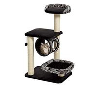 MidWest Homes for Pets Cat Tree ;Escapade Cat Furniture, 4-Tier Cat Activity Tree w/Sisal Wrapped Support Scratching Posts & Lounging Cat Look-Out, Black/White Pattern, Medium Cat Tree; Model 138E-BK