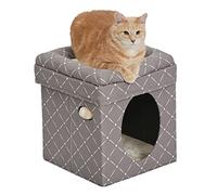 MidWest Homes for Pets Cat Cube, Cat House / Cat Condo in Fashionable Mushroom Diamond Print, 39.37L x 39.37W x 41.91H Centimeters; Model 137-MRD