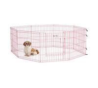 MidWest Homes for Pets Folding Metal Dog Exercise Pen and Pet Playpen with Door, Includes Grounding Stakes and Provides 1.5 Meters of Play Space, 61cm Tall, Pink