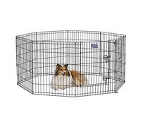 MidWest Homes for Pets Folding Metal Dog Exercise Pen and Pet Playpen with Door, Includes Grounding Stakes and Provides 1.5 Meters of Play Space, 76cm Tall, Black E-Coated