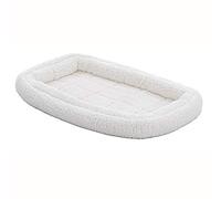 MidWest Homes for Pets Intermediate QuietTime Double Bolster Pet Bed, White Plush 91 cm Crate Mat with Stacked Bolsters, Machine Wash, Secure Fit with Elastic Straps
