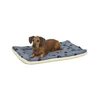 MidWest Homes for Pets Medium QuietTime Reversible Paw Print Pet Bed, 73.6 cm x 53.3 cm, Soft Faux Fur & Fleece Crate Mat for Dogs, Machine Washable, Blue & Cream, Model 40230-FVBLS