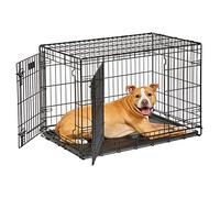 MidWest Homes for Pets Newly Enhanced Life Stages Double Door Medium Folding Metal 91.44 cm (36-Inch) Long Dog Crate w/Divider Panel, Floor Protecting Feet, Leak-Proof Dog Pan, Med Dog, Black, 1636DDU