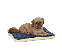 MidWest Homes for Pets Small QuietTime Reversible Paw Print Pet Bed, 58.4 cm x 45.7 cm, Soft Faux Fur & Fleece Crate Mat for Dogs & Cats, Machine Washable, Blue & Cream, Model 40224-FVBLS