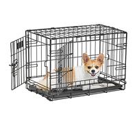 MidWest Homes for Pets Newly Enhanced Life Stages Double Door Small Folding Metal 57.2 cm (22-Inch) Long Dog Crate w/Divider Panel, Floor Protecting Feet, Leak-Proof Dog Pan, XS Dog, Black, 1622DD