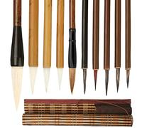 Midyrrg 10 Pcs Chinese Calligraphy Kanji Brush Set Mixed Wolf Hair Traditional Calligraphy Pens Art Painting Chinese/Japanese Sumi Writing Brush for Watercolor Drawing for Beginners(Roll Bag)
