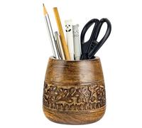 Mie Creations Rustic Pen Pencil Holder for Desk Wood | Office Desktop & Desk Organizer | Cute Makeup Brush Holder for Girls | Wooden Cup Holder for Stationary and Art Supplies for Kids | Brown - 4.2''