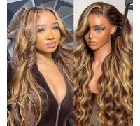 miear 360 Highlight Ombre Lace Front Wigs Body Wave 360 Drawstring Wig Human Hair HD Full Lace Frontal Wigs for Women Pre Plucked 180% Density GluelessHoney Blonde Wig 30inch